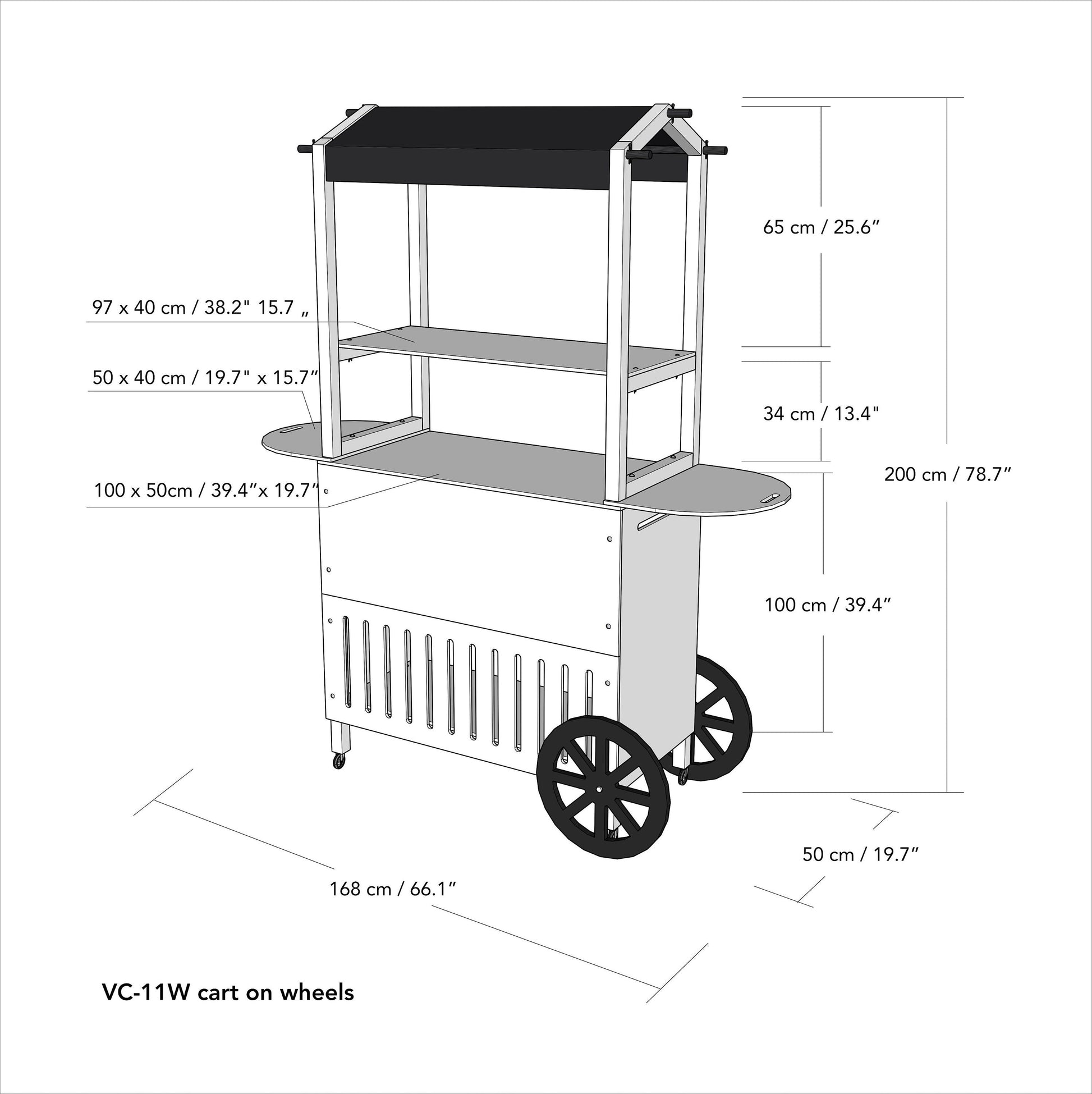 Display cart VC-11-W Coffee | collapsible portable vendor display with storage | Milimetry