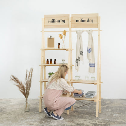 Display shelving unit VRS-01 with clothing rail | Milimetry | collapsible display stand