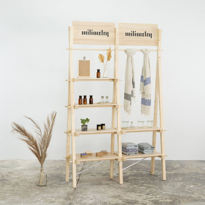 Display shelving unit VRS-01 with clothing rail | Milimetry | collapsible display stand