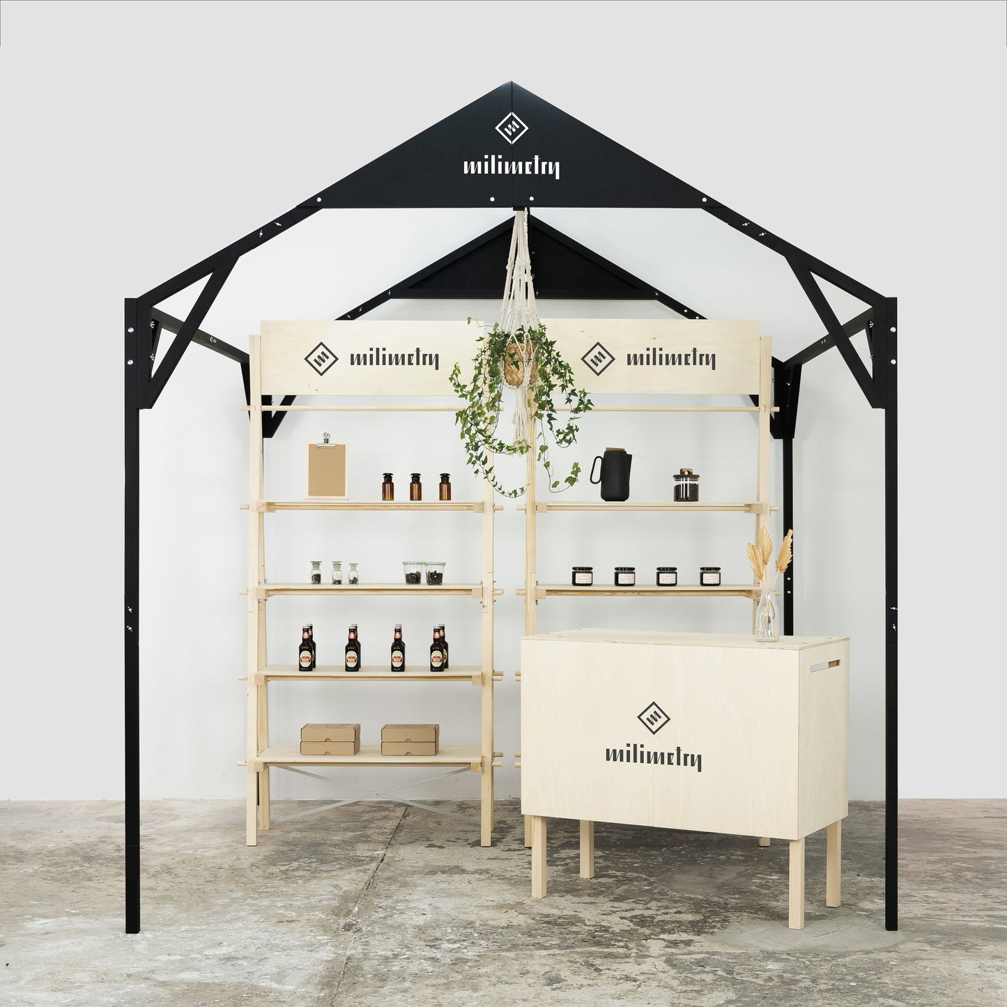 Trade show foldable wooden gazebo canopy VH-01, tent alternative, 6.5'x6.5', 8'x8', 10'x10' booth size | Milimetry