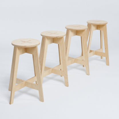 Tool-free bar stool with minimal natural wood look
