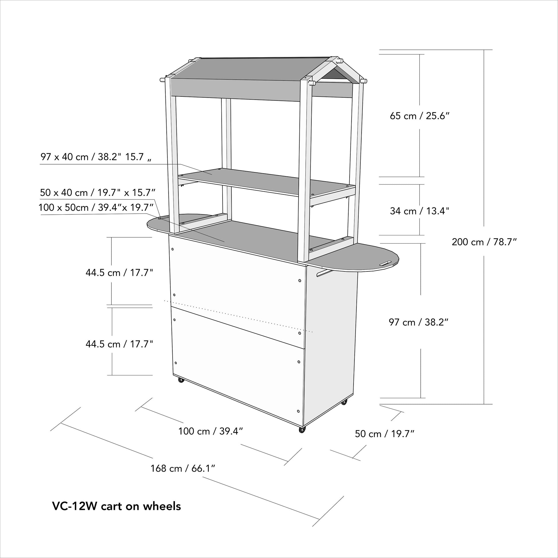 Vendor cart VC-12-W | Pop up cart | collapsible checkout stand, kiosk with sliding door and lock | catering cart