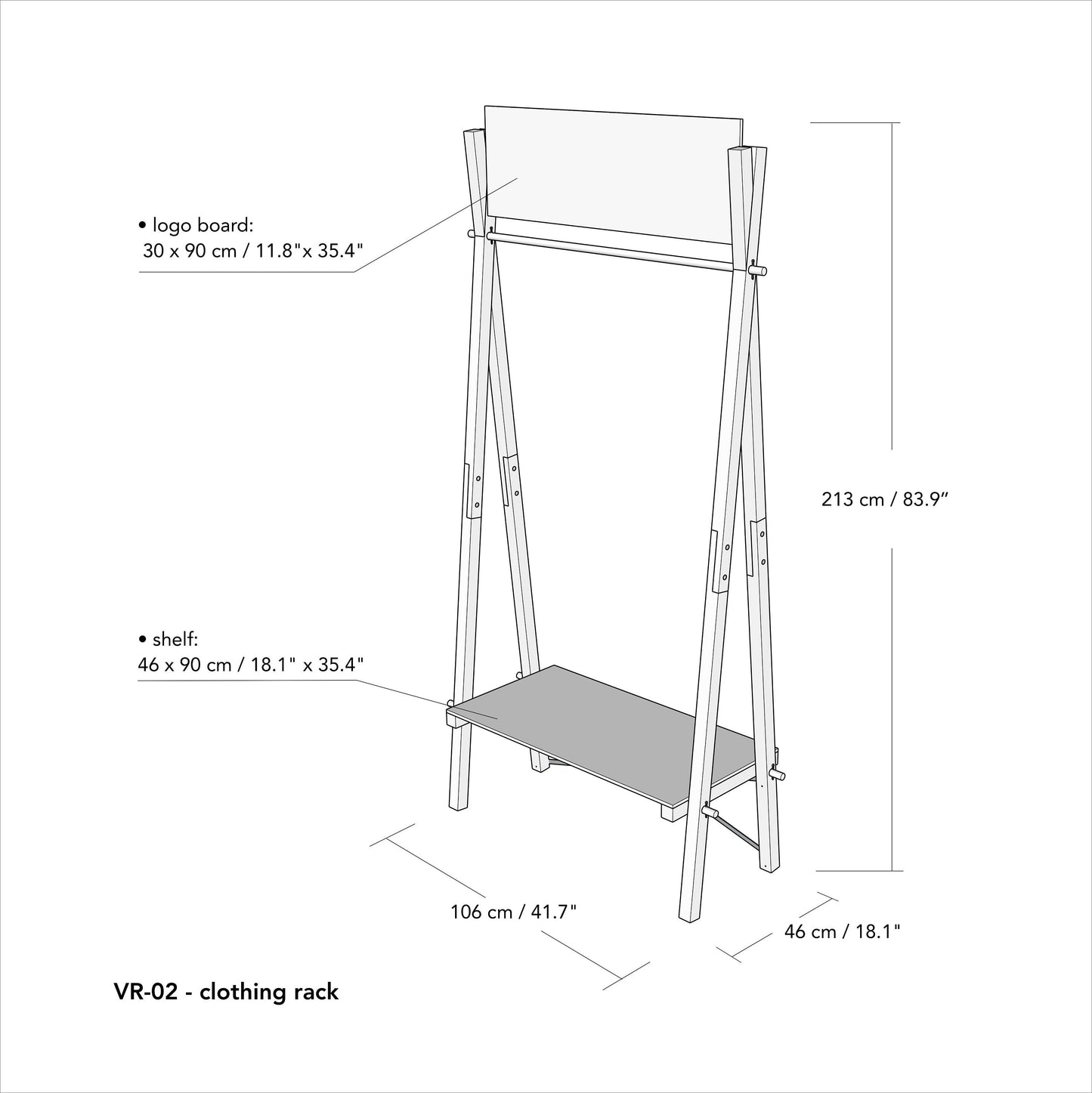 Portable wooden garment rack VR-02 with custom logo board  | pop up store | Milimetry