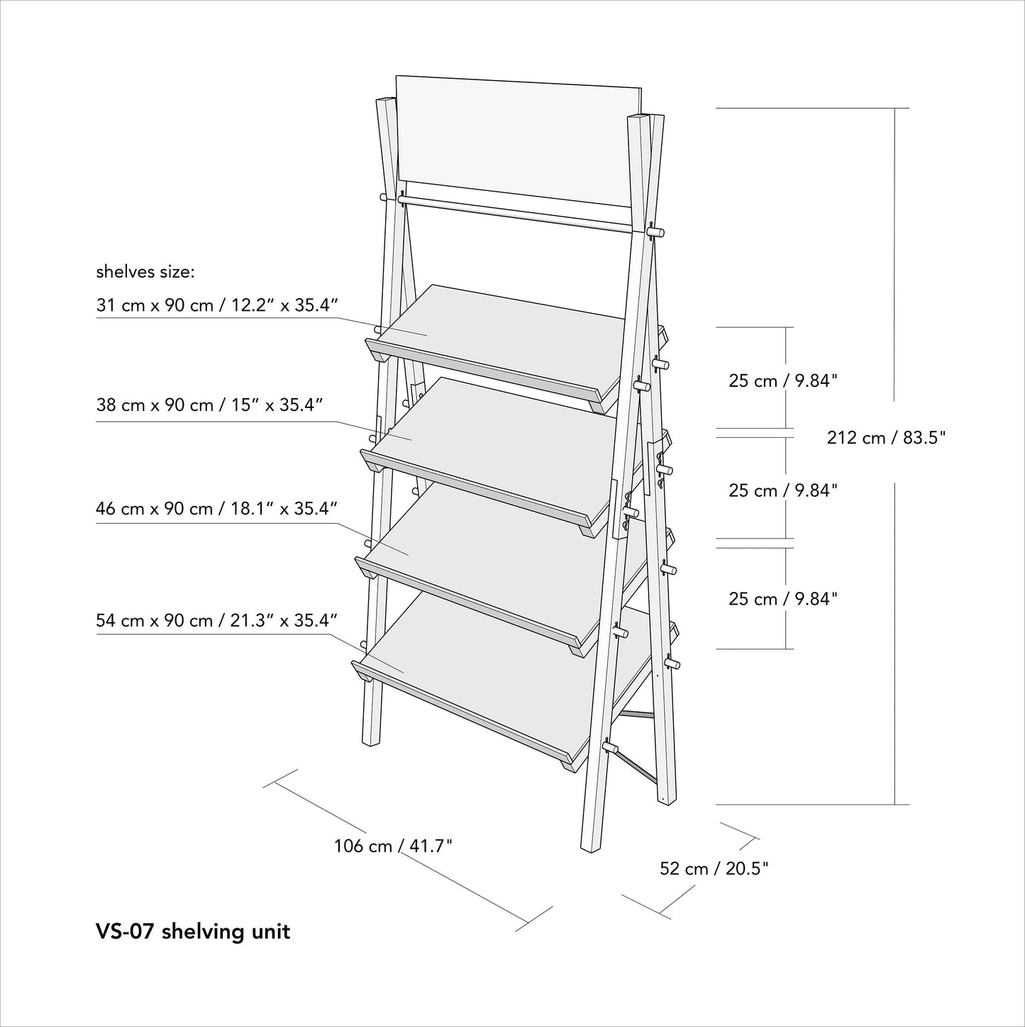 Shelving VS-07-CF in coffee color with slanted shelves for shops and fairs | Folding display | Milimetry
