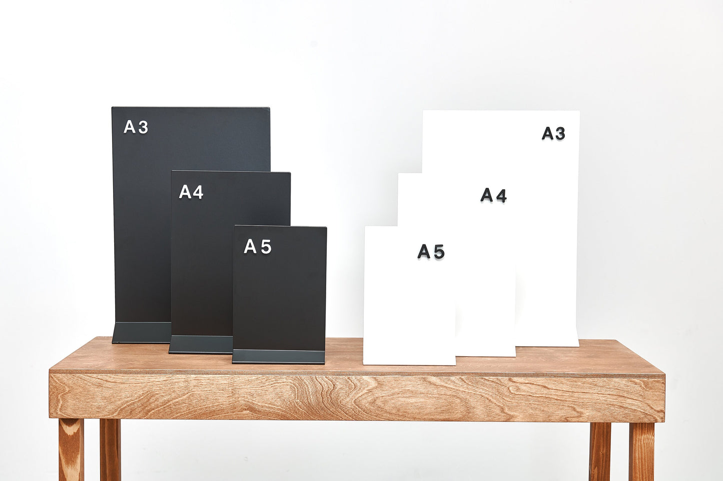Set of metal magnetic table top sign boards, T shape, menu, offer, vertical, portrait A5, A4, A3 size (Half letter, Letter, Tabloid)