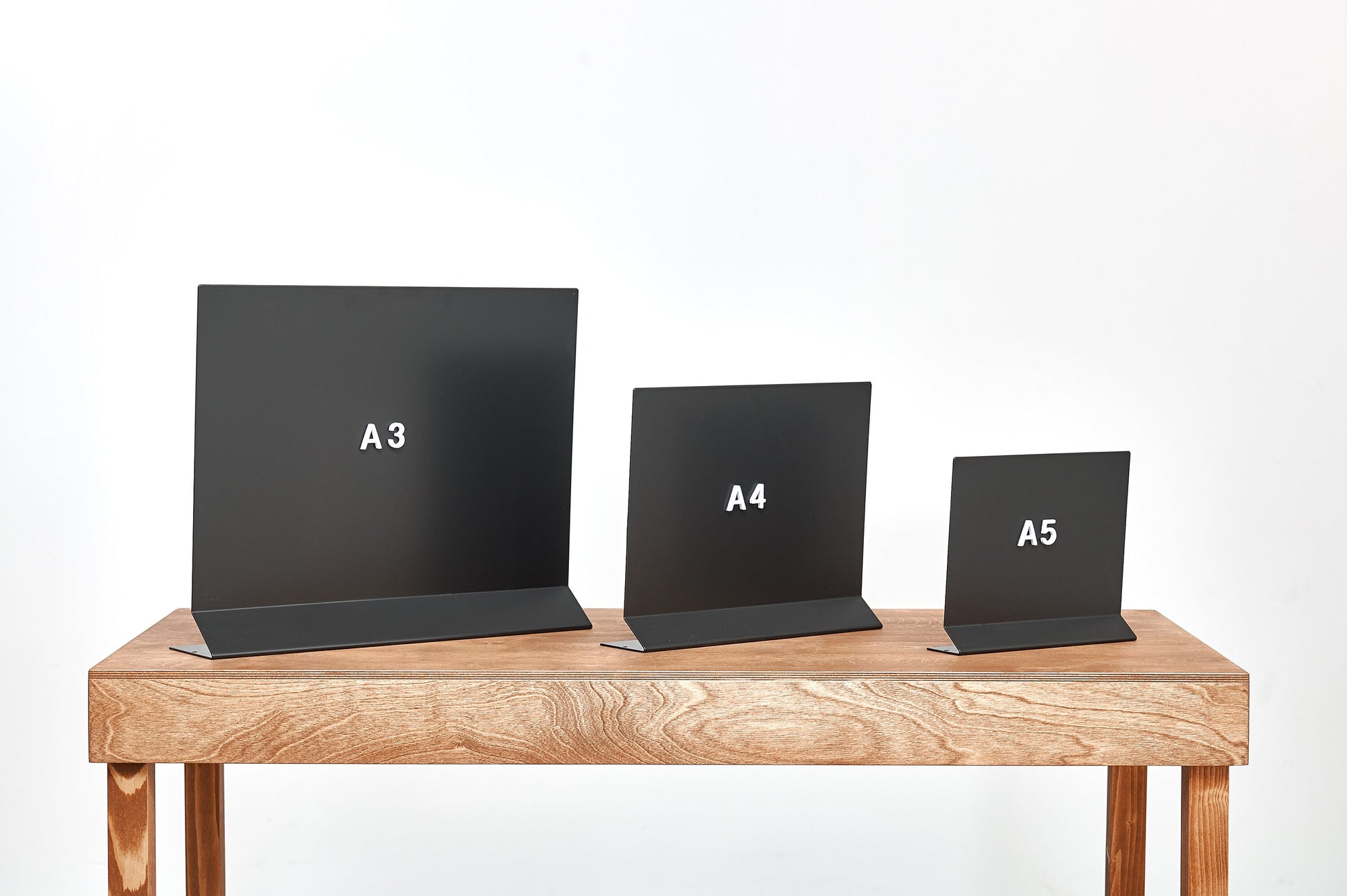 Set of metal magnetic table top sign boards, T shape, menu, offer, horizontal, landscape A5, A4, A3 size (Half letter, Letter, Ledger)