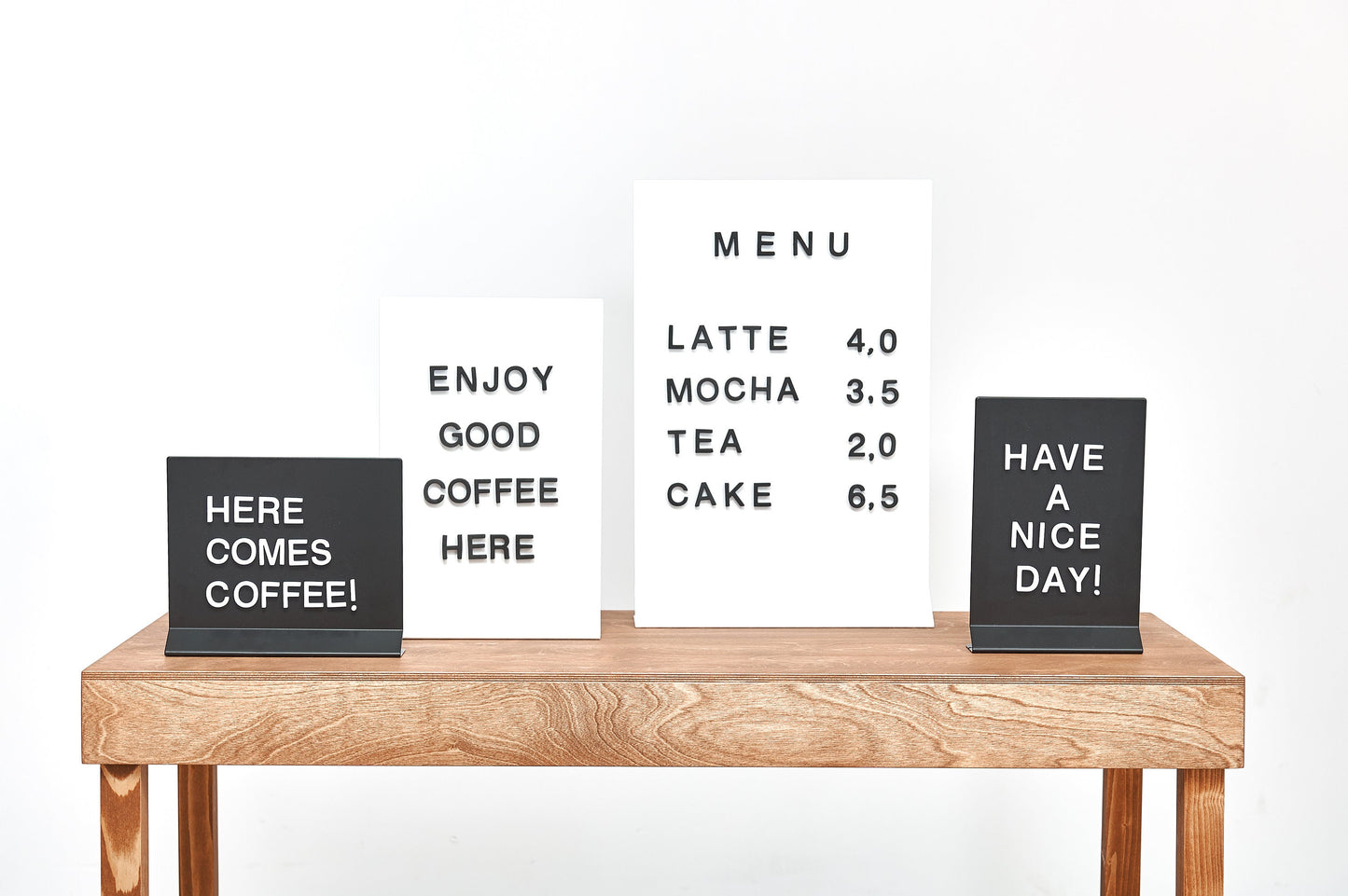 Set of metal magnetic table top sign boards, T shape, menu, offer, ver ...