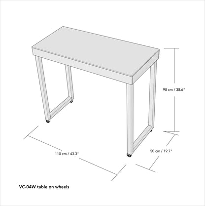 Vendor table VC-04-C-W-NT with branded panel and castor wheels, foldable, portable, for trade fairs and events | Milimetry