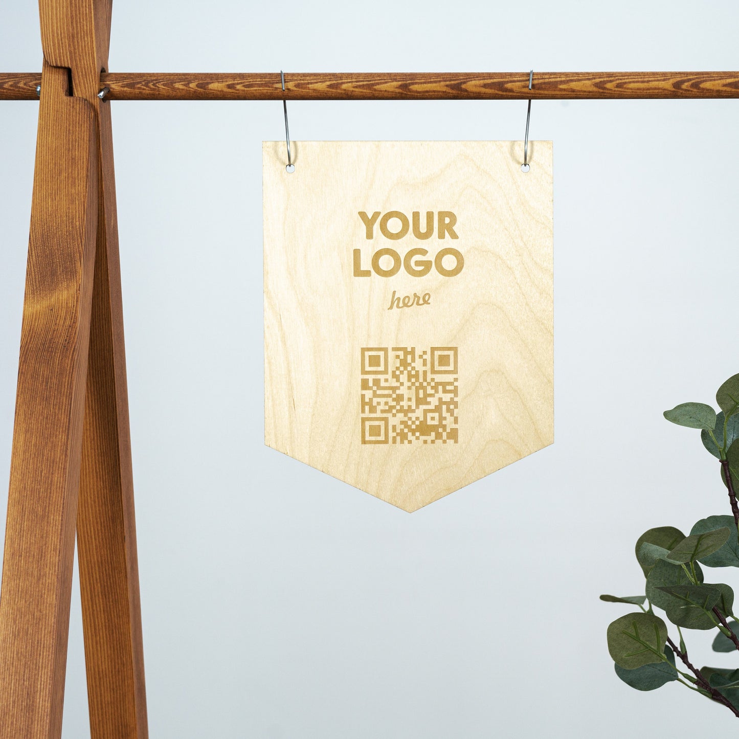 SET Brandberg: Set of engraved plywood signs with your logo or brand name | Pennant with logo | QR code sign | Website tag | Milimetry