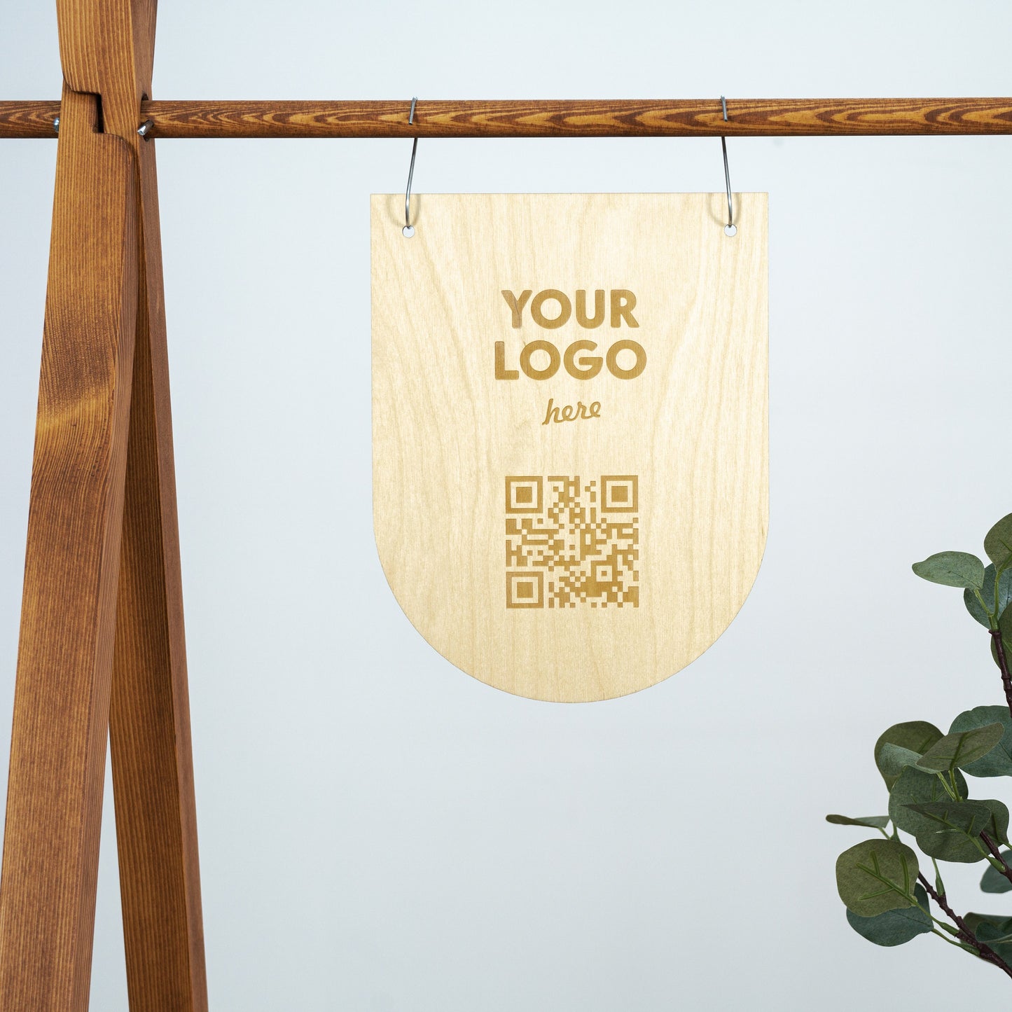 SET Brandberg: Set of engraved plywood signs with your logo or brand name | Pennant with logo | QR code sign | Website tag | Milimetry