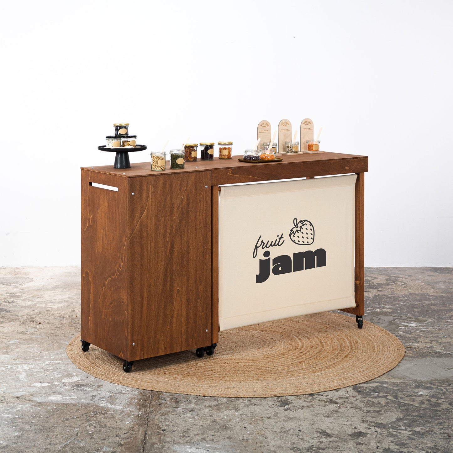 SET Vienna: Portable counter VC-06-W and table VC-04-C-W table in coffee color check out station, tasting station | Milimetry