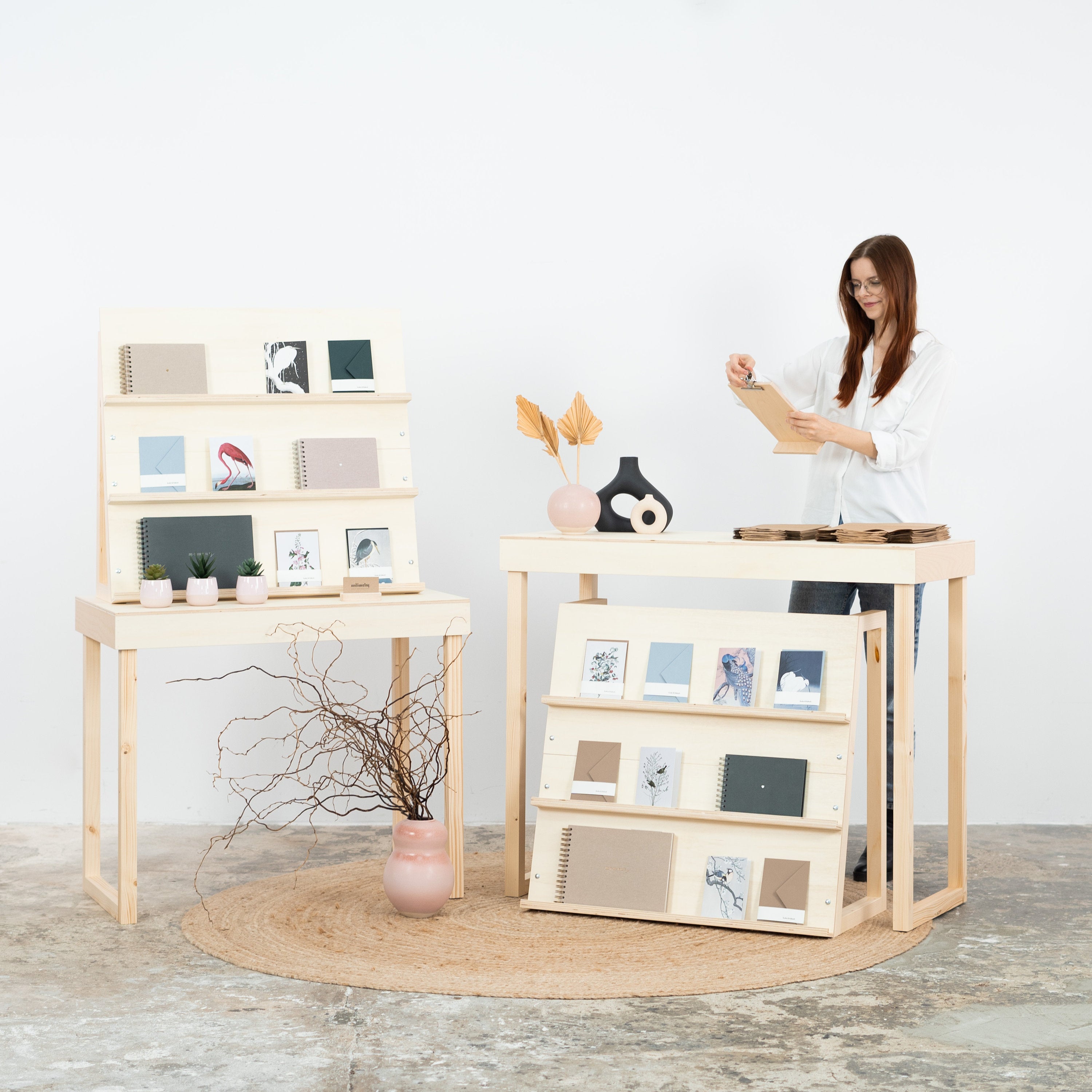 Large wooden display stand for notebooks, books, planners, cards ...