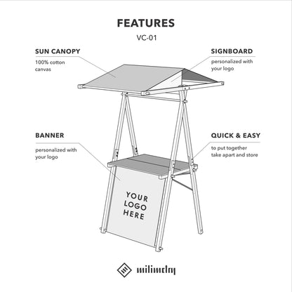 Vendor display stand VC-01-NT with front panel and sun canopy options