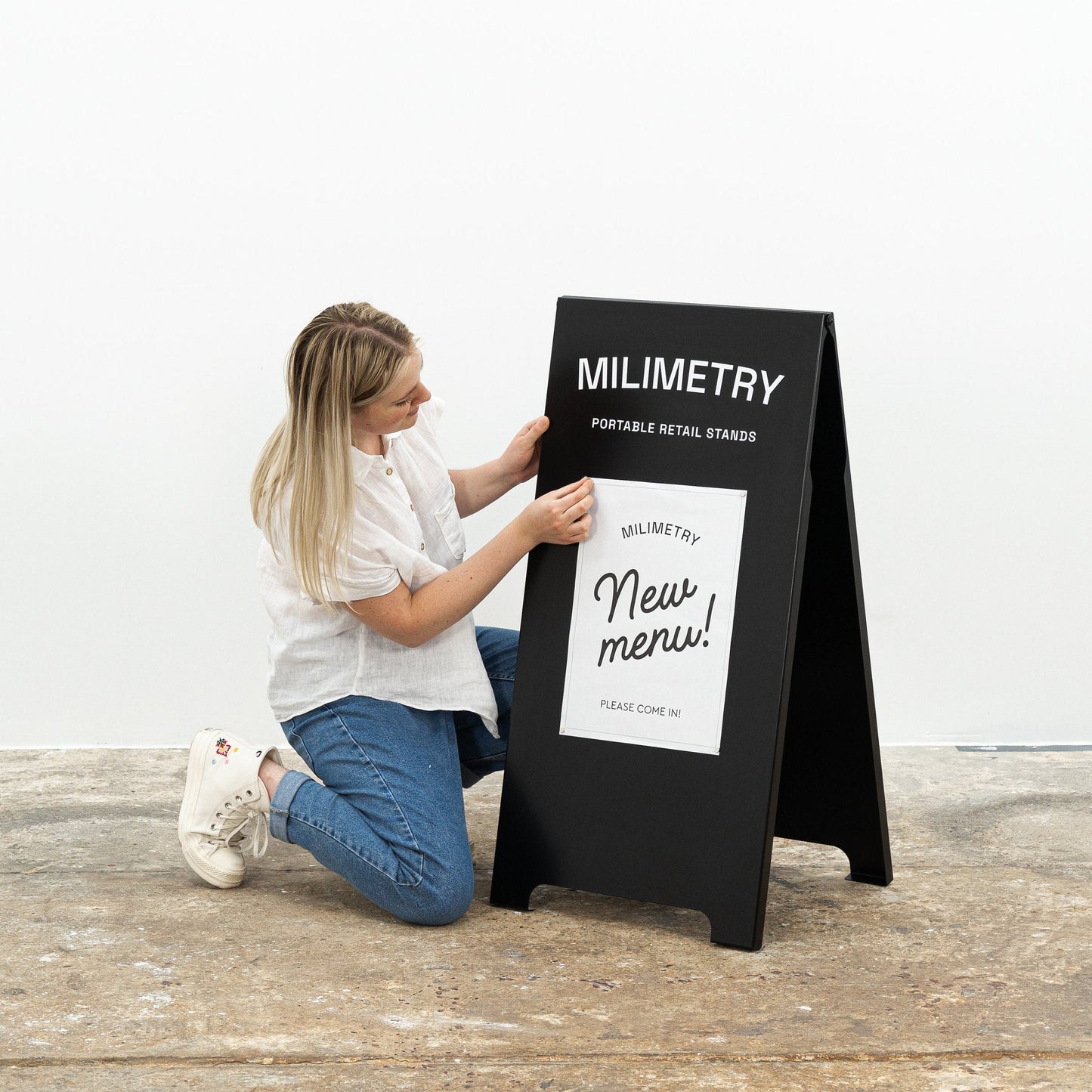 Metal magnetic advertising board, sandwich board, A-board for outdoor use, for restaurants, bars, shops and events